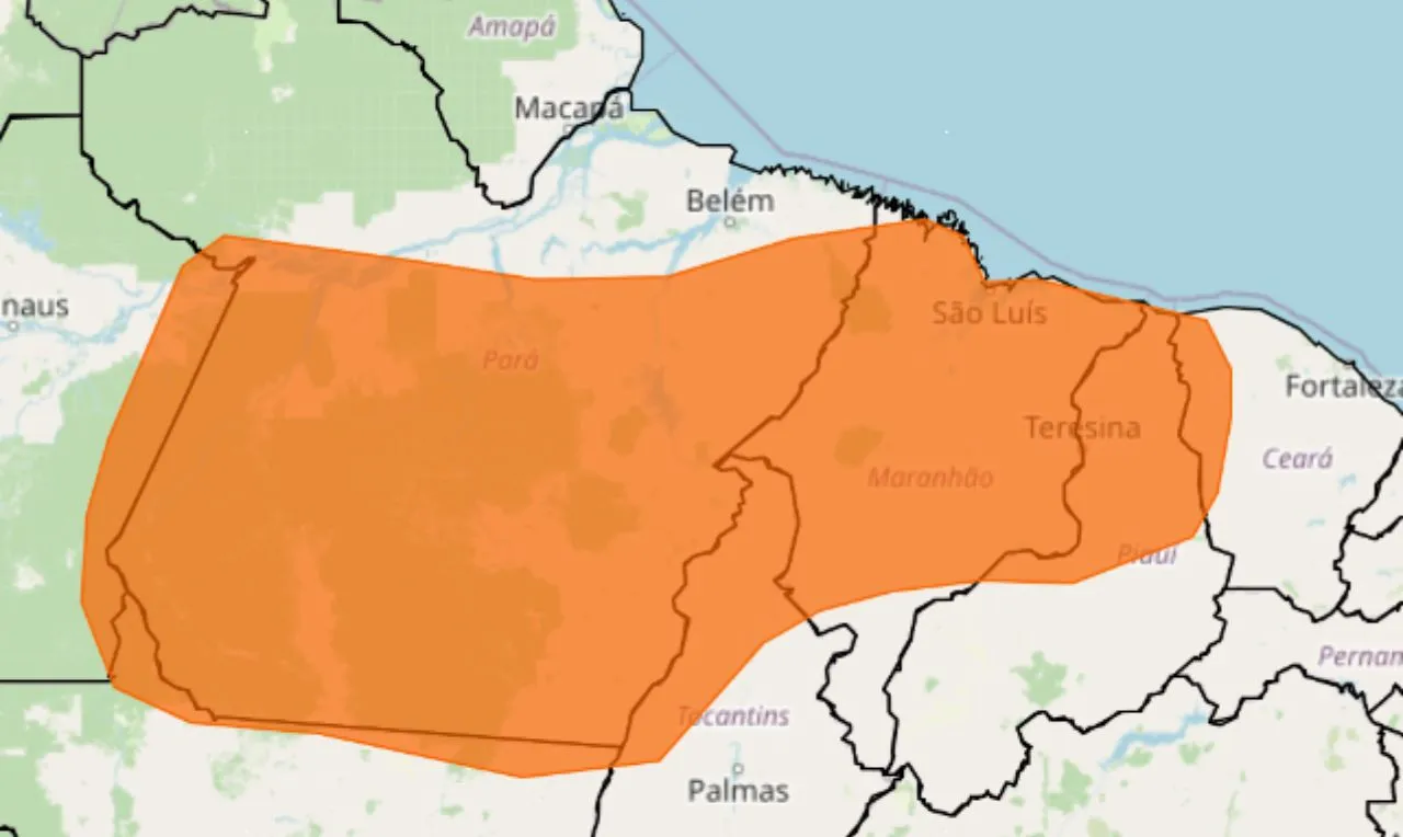 O mapa mostra as &aacute;reas em alerta para chuva intensa